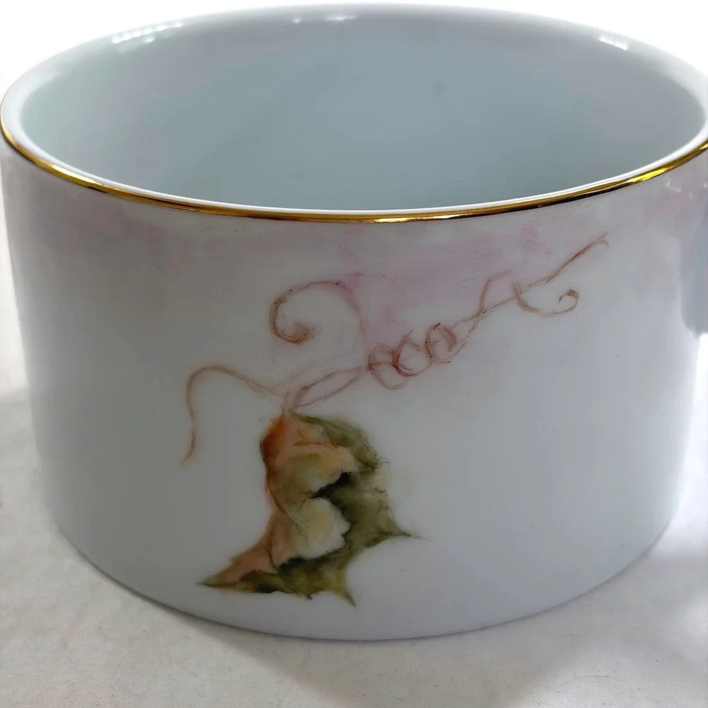 Hand Painted Porcelain Wine Coaster with Matching Grape Vine Cork Stopper Rare